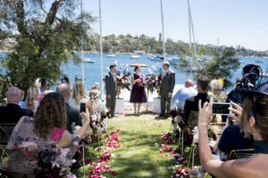 Barrie and Matthew's Wedding Ceremony overlooking the waters at RFBYC - Sally Uphill Photography